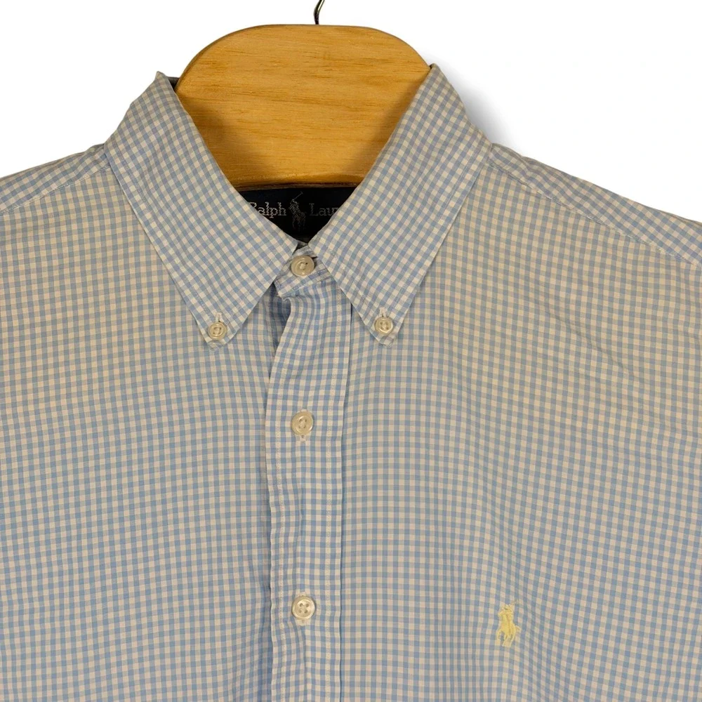 Vintage Ralph Lauren Button Down Men Large Blue Gingham Blake Casual Shirt Pony